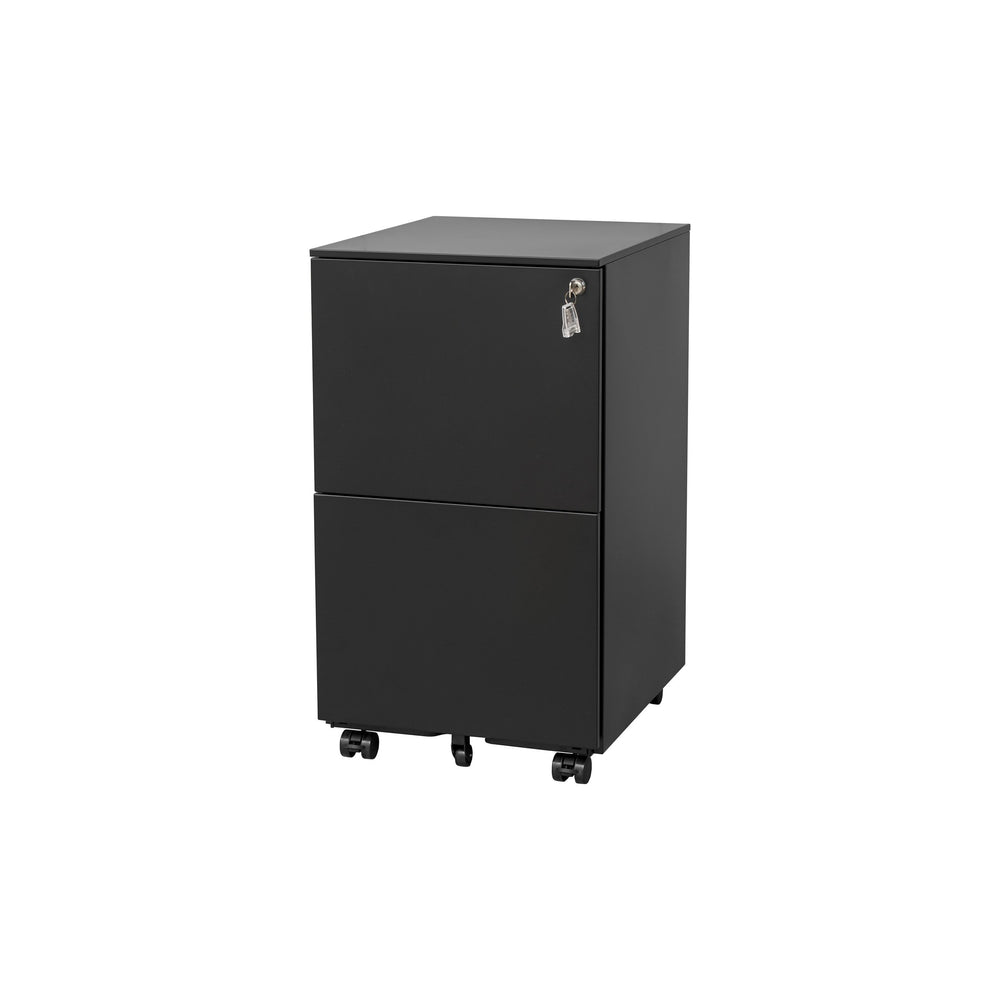 English Elm 2 Drawer Mobile File Cabinet with Lock, Steel Anti-Tilt Rolling Office Cabinet, Heavy-Duty Storage, Black, Under-Desk Compliance for Legal/Letter Size, 80kg Top Capacity W252103816