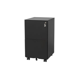 English Elm 2 Drawer Mobile File Cabinet with Lock, Steel Anti-Tilt Rolling Office Cabinet, Heavy-Duty Storage, Black, Under-Desk Compliance for Legal/Letter Size, 80kg Top Capacity W252103816