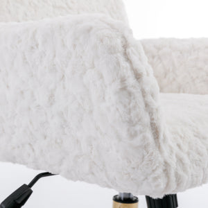 English Elm A&A Plush Alpaca Wool Office Chair Beige with Golden Metal Base, Recline 40° & Wide Deep Seat W114392211