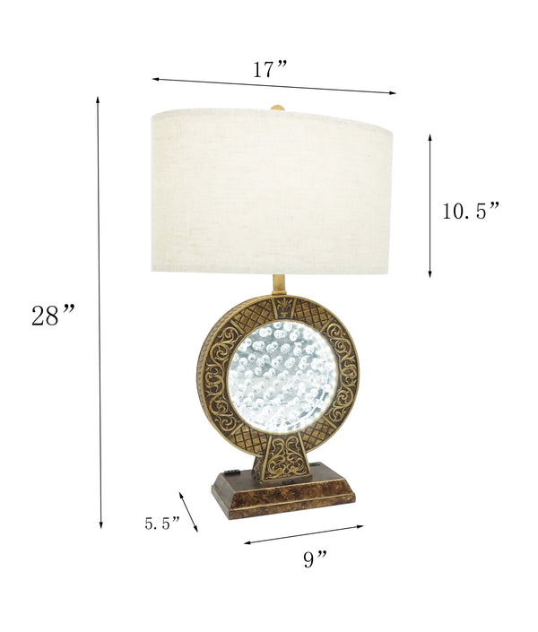 English Elm 28" Antique Brown Polyresin Table Lamp with Floating Crystal Accent, USB Outlet & Built-In Nightlight B080119242