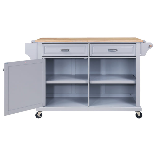 English Elm Cambridge Natural Wood Top Kitchen Island Cart With Storage, Drawers & Mobile Design For Easy Use W914107254