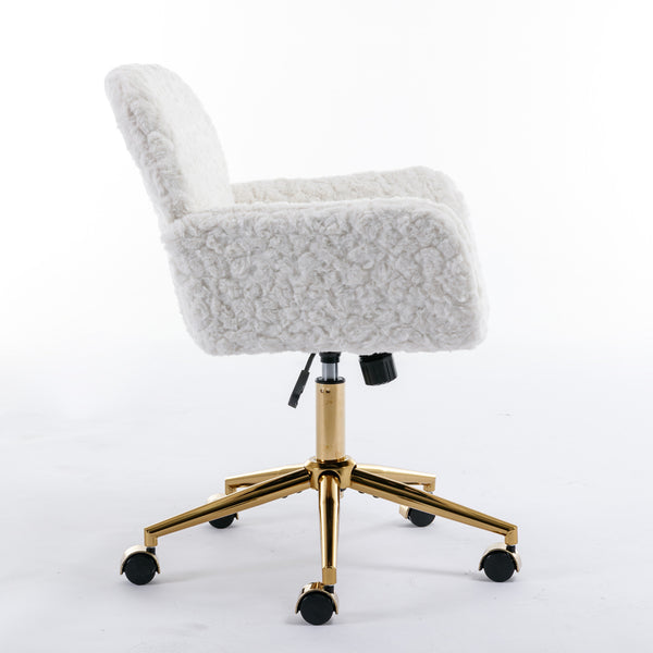 English Elm A&A Plush Alpaca Wool Office Chair Beige with Golden Metal Base, Recline 40° & Wide Deep Seat W114392211