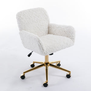 English Elm A&A Plush Alpaca Wool Office Chair Beige with Golden Metal Base, Recline 40° & Wide Deep Seat W114392211