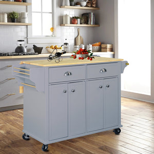 English Elm Cambridge Natural Wood Top Kitchen Island Cart With Mobile Storage, Drawers, And Spice Rack Accessory W914107250