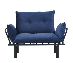 English Elm Sona Futon Love Seat Convertible Compact Metal Frame Sofa Bed for Small Spaces and Guest Comfort Blue B029119238