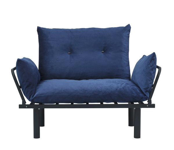 English Elm Sona Futon Love Seat Convertible Compact Metal Frame Sofa Bed for Small Spaces and Guest Comfort Blue B029119238