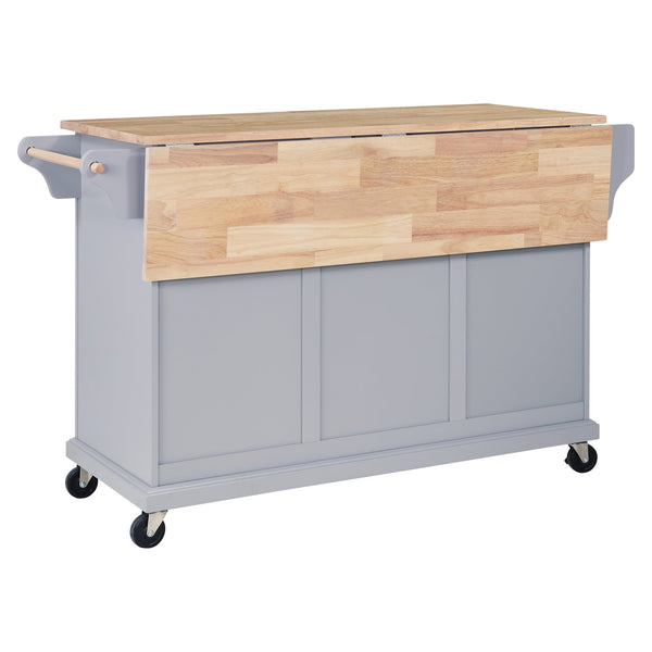 English Elm Cambridge Natural Wood Top Kitchen Island Cart With Storage, Drawers & Mobile Design For Easy Use W914107254