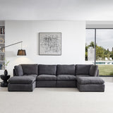 Modular Sofa with Ottoman, Filled with Down , Soft Linen Fabric, Dark Grey