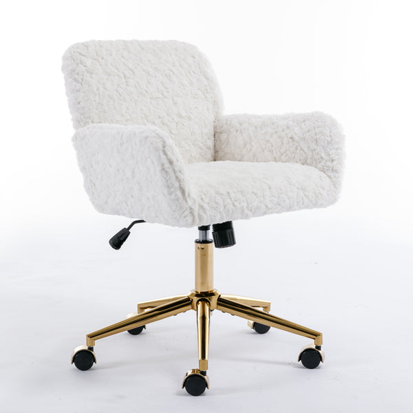 English Elm A&A Plush Alpaca Wool Office Chair Beige with Golden Metal Base, Recline 40° & Wide Deep Seat W114392211