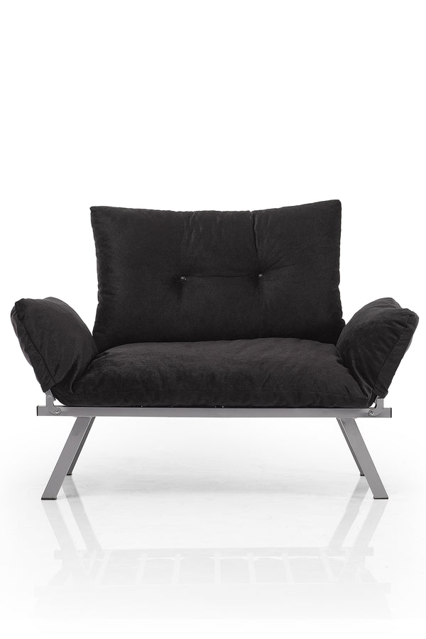 English Elm Alora Futon Love Seat with Sleek Metal Legs — Compact 43" Length, Modern Space-Saving Comfort and Style Black B029119230