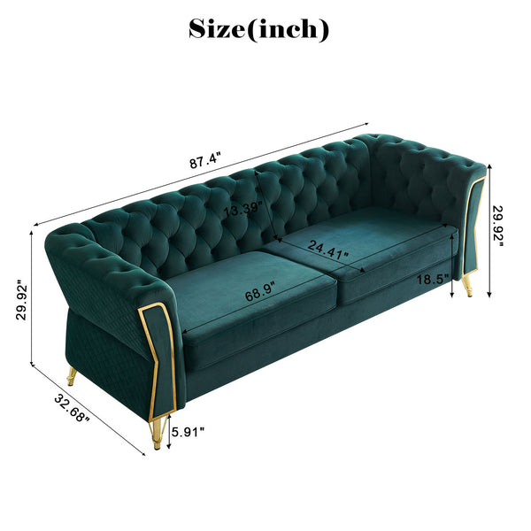 English Elm Modern Tufted Velvet Sofa 87.4" Green - Mid-Century Chic, Gold Accent, Deep Cushions, Easy Assembly W579107800