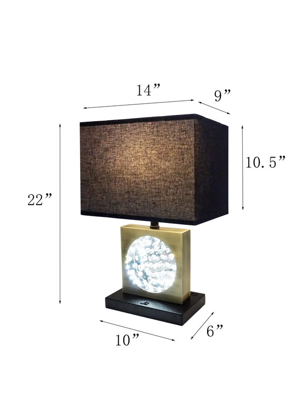 English Elm 22"H Gold Square Centerpiece with Crystals, Black Shade, Built-In Night Light, USB & Outlet B080119361
