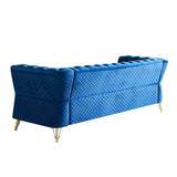 English Elm Modern Tufted Velvet Sofa 87.4 Inch For Living Room Blue Color