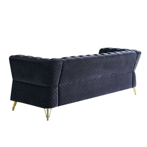 English Elm Modern Tufted Velvet Sofa with Gold Accent Frame and Diamond-Seam Arms, Plush Mid-Century Lounge Elegance Black W579107799