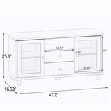 Hearth and Haven Cobble TV Stand with 2 Glass Door Storages, Open Shelf and 2 Drawers, White W282S00081