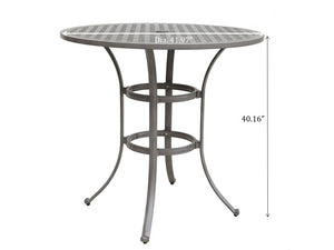 English Elm 42 Cast Aluminum Round Bar Table Grey - 42" Outdoor Patio Pub Table for 4, Lattice Top, Umbrella Hole, Durable Powder-Coated Finish B010119306