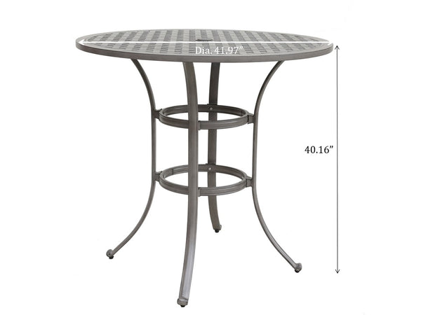 English Elm 42 Cast Aluminum Round Bar Table Grey - 42" Outdoor Patio Pub Table for 4, Lattice Top, Umbrella Hole, Durable Powder-Coated Finish B010119306