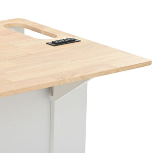 English Elm Kitchen Island Cart with Drop Leaf Power Outlet Rubberwood Top Wine Rack Rolling White WF305556AAW