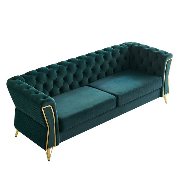 English Elm Modern Tufted Velvet Sofa 87.4" Green - Mid-Century Chic, Gold Accent, Deep Cushions, Easy Assembly W579107800