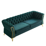 English Elm Modern Tufted Velvet Sofa 87.4 Inch For Living Room Green Color