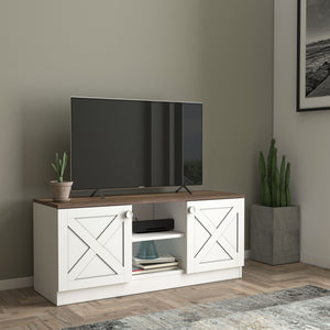 English Elm Costal Wood Base 2 Cupboards Vintage TV Stand White – Rustic Coastal Storage Console 59" Long Durable Wood Design B029119349