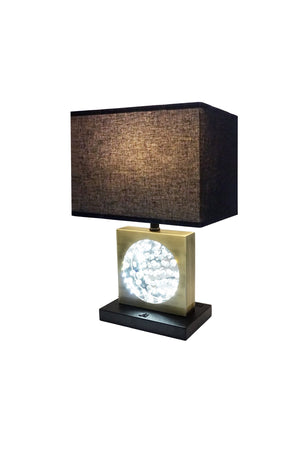 English Elm 22"H Gold Square Centerpiece with Crystals, Black Shade, Built-In Night Light, USB & Outlet B080119361