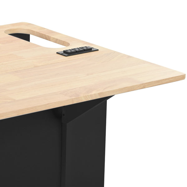 English Elm Kitchen Island Cart with Drop Leaf Power Outlet Rubberwood Top Wine Rack Rolling Black WF305556AAB