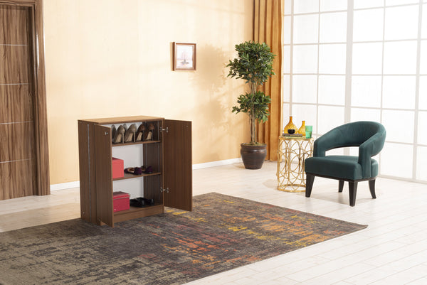 English Elm Origamy 3 Tier Shoe Storage Rack with Sturdy Wood Frame, Compact 27x36x10 Design for Organized Entryway Walnut B029119354