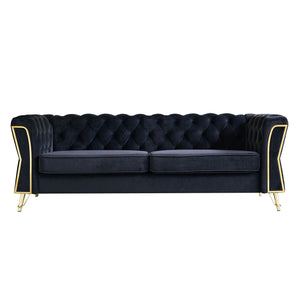 English Elm Modern Tufted Velvet Sofa with Gold Accent Frame and Diamond-Seam Arms, Plush Mid-Century Lounge Elegance Black W579107799