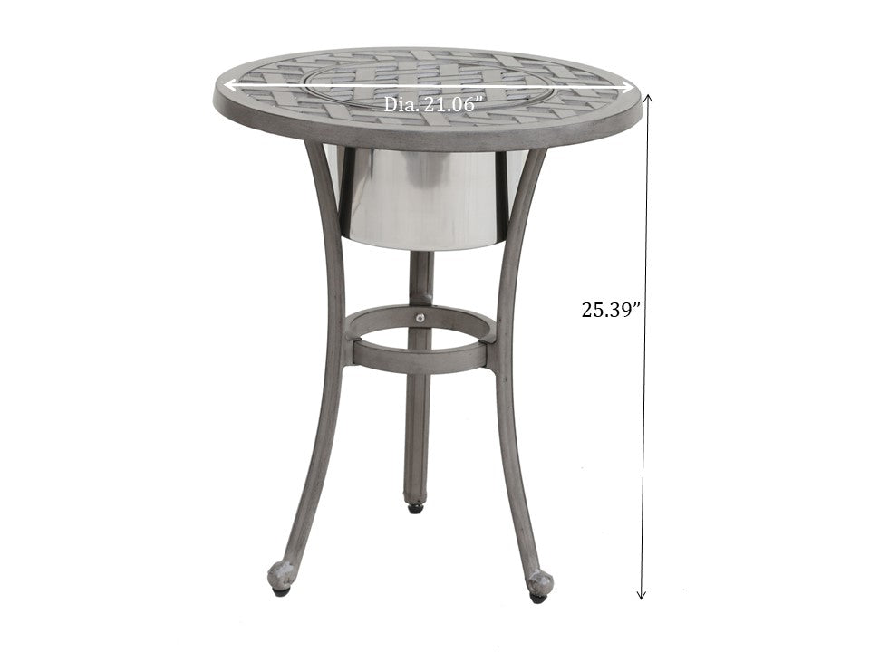 English Elm 21 Cast Aluminum 21-Inch Round Bistro Table with Built-In Ice Bucket, Grey Lattice, Weather-Resistant Finish B010S00425
