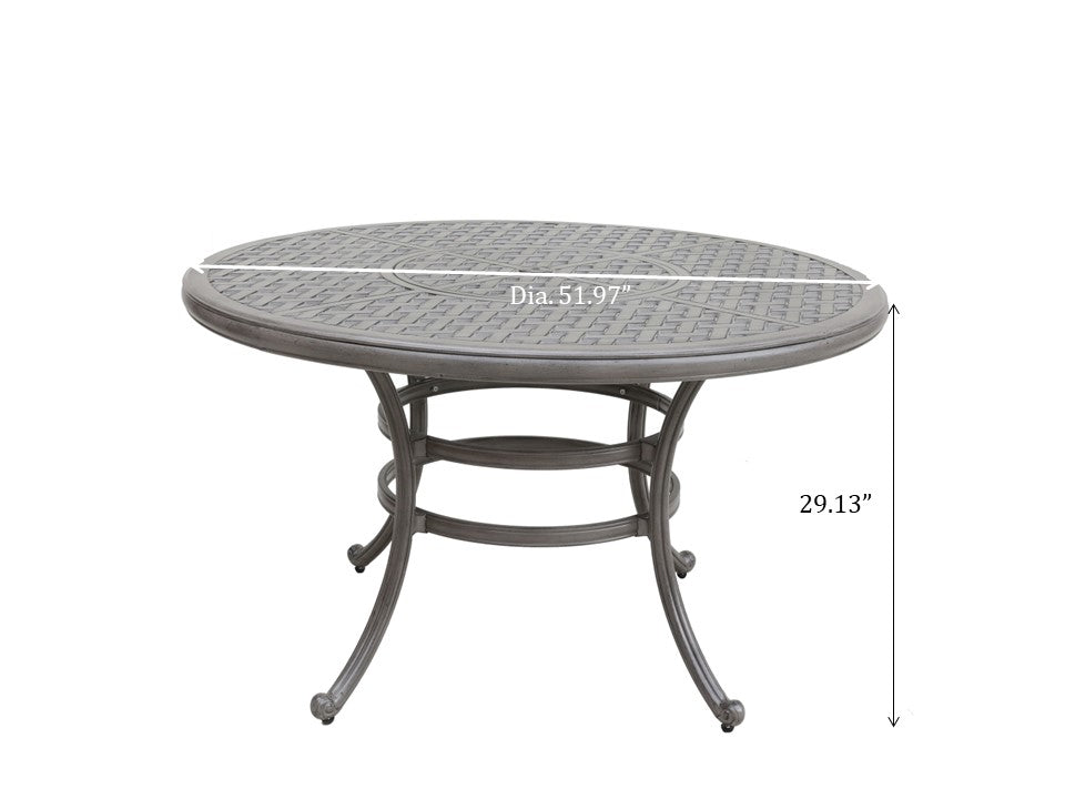 English Elm All-Weather Macan 52" Round Cast Aluminum Dining Table, Grey Lattice Top, 4-Seater with Umbrella Hole B010119299