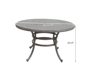 English Elm All-Weather Macan 52" Round Cast Aluminum Dining Table, Grey Lattice Top, 4-Seater with Umbrella Hole B010119299