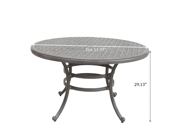 English Elm All-Weather Macan 52" Round Cast Aluminum Dining Table, Grey Lattice Top, 4-Seater with Umbrella Hole B010119299