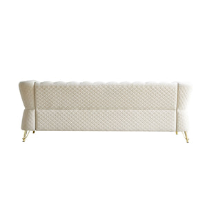 English Elm Modern Tufted Velvet Sofa with Gold Accent Frame and Diamond-Seam Arms, Plush Mid-Century Lounge Elegance Beige W579107798