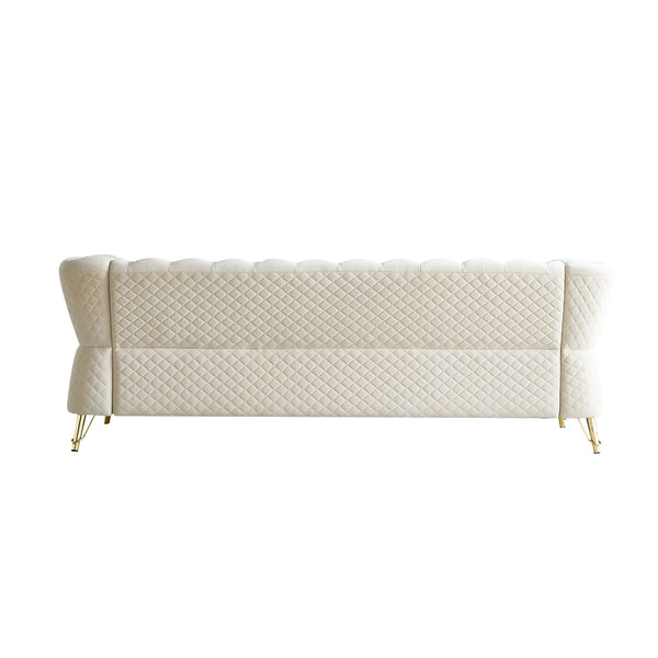 English Elm Modern Tufted Velvet Sofa with Gold Accent Frame and Diamond-Seam Arms, Plush Mid-Century Lounge Elegance Beige W579107798