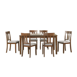 English Elm Transitional Prineville 7pc Cherry Dining Set with Acacia Veneer, Beige Upholstered Side Chairs, Classic Appeal B011119345