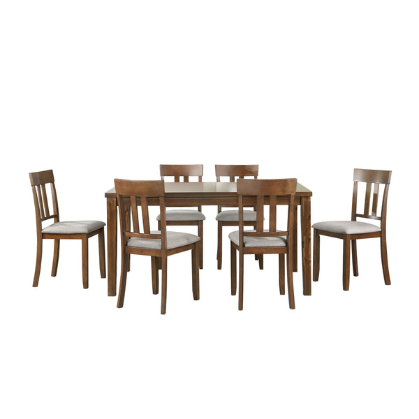 English Elm Transitional Prineville 7pc Cherry Dining Set with Acacia Veneer, Beige Upholstered Side Chairs, Classic Appeal B011119345