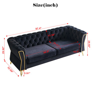 English Elm Modern Tufted Velvet Sofa with Gold Accent Frame and Diamond-Seam Arms, Plush Mid-Century Lounge Elegance Black W579107799