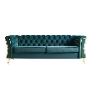 English Elm Modern Tufted Velvet Sofa 87.4" Green — Mid-Century Luxe, Gold Frame Accent, High-Density Foam Comfort W579S00048