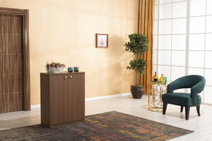 English Elm Origamy 3 Tier Shoe Storage Rack with Sturdy Wood Frame, Compact 27x36x10 Design for Organized Entryway Walnut B029119354