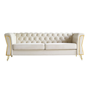 English Elm Modern Tufted Velvet Sofa with Gold Accent Frame and Diamond-Seam Arms, Plush Mid-Century Lounge Elegance Beige W579107798