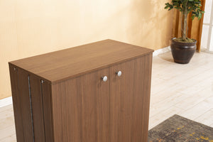 English Elm Origamy 3 Tier Shoe Storage Rack with Sturdy Wood Frame, Compact 27x36x10 Design for Organized Entryway Walnut B029119354