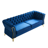 English Elm Modern Tufted Velvet Sofa 87.4 Inch For Living Room Blue Color