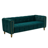 English Elm Modern Velvet Sofa 83.07 Inch For Living Room Green Color