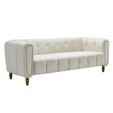 Beige Velvet Sofa: Tufted, Elegant, 83.07