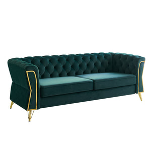 English Elm Modern Tufted Velvet Sofa 87.4" Green - Mid-Century Chic, Gold Accent, Deep Cushions, Easy Assembly W579107800