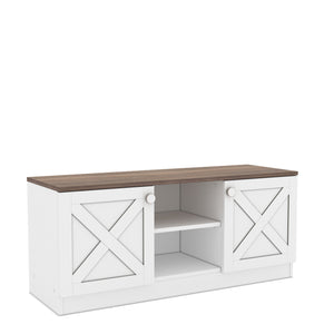 English Elm Costal Wood Base 2 Cupboards Vintage TV Stand White – Rustic Coastal Storage Console 59" Long Durable Wood Design B029119349