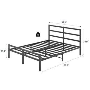 English Elm Metal Platform Bed with Wave Wood Headboard Heavy Duty Iron Frame No Box Spring W578107709