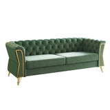 English Elm Modern Tufted Velvet Sofa 87.4 Inch For Living Room Mint Green Color