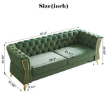 English Elm Modern Tufted Velvet Sofa 87.4 Inch For Living Room Mint Green Color